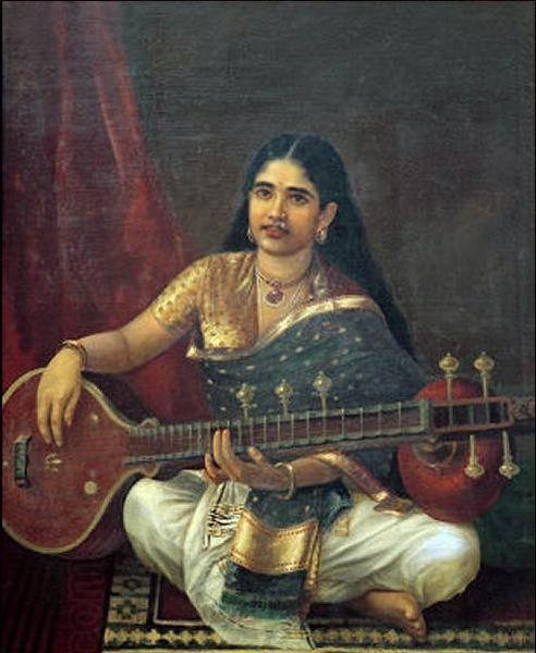 Raja Ravi Varma Woman with Veena oil painting picture